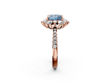 Rose gold Fancy Blue Princess  Cut Diamond Floral Halo Pave Band with Prong Setting_39