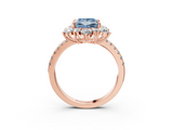 Rose gold Fancy Blue Princess  Cut Diamond Floral Halo Pave Band with Prong Setting_40