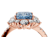 Rose gold Fancy Blue Princess  Cut Diamond Floral Halo Pave Band with Prong Setting_41
