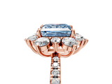 Rose gold Fancy Blue Princess  Cut Diamond Floral Halo Pave Band with Prong Setting_42