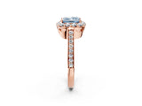 Rose gold Fancy Blue Princess Cut Diamond Floral Halo Ring with Pavé Band and Prong Setting_5