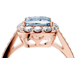 Rose gold Fancy Blue Princess Cut Diamond Floral Halo Ring with Pavé Band and Prong Setting_7