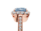 Rose gold Fancy Blue Princess Cut Diamond Floral Halo Ring with Pavé Band and Prong Setting_8
