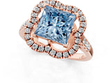 Rose gold Fancy Blue Princess Cut Diamond Floral Halo Split Shank Prong Setting Ring_13