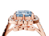 Rose gold Fancy Blue Princess Cut Diamond Floral Halo Split Shank Prong Setting Ring_16