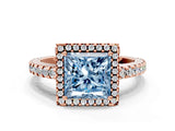 Rose gold Fancy Blue Princess Cut Diamond Halo Engagement Ring with Pavé Band and Prong Setting_27