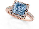 Rose gold Fancy Blue Princess Cut Diamond Halo Engagement Ring with Pavé Band and Prong Setting_28