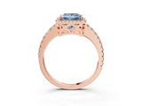 Rose gold Fancy Blue Princess Cut Diamond Halo Engagement Ring with Pavé Band and Prong Setting_30