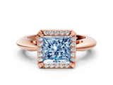 Rose gold Fancy Blue Princess  Cut Diamond Halo Engagement Ring with Split Shank and Four-Prong Setting_90