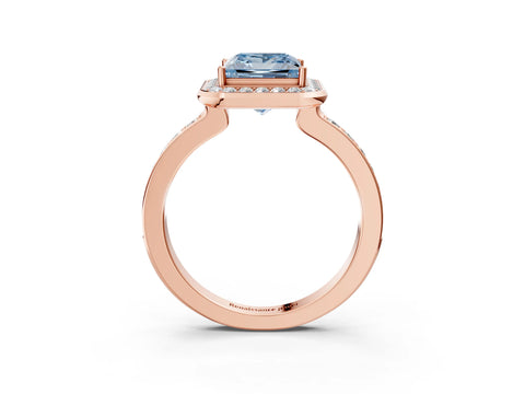 Rose gold Fancy Blue Princess Cut Diamond Halo Ring with Bezel Frame and Pavé Band_3