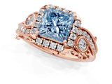 Rose gold Fancy Blue Princess Cut Diamond Halo Ring with Milgrain Pavé Band and Four-Prong Setting_54