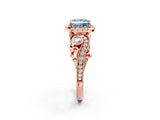 Rose gold Fancy Blue Princess Cut Diamond Halo Ring with Milgrain Pavé Band and Four-Prong Setting_55