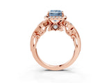 Rose gold Fancy Blue Princess Cut Diamond Halo Ring with Milgrain Pavé Band and Four-Prong Setting_56