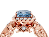 Rose gold Fancy Blue Princess Cut Diamond Halo Ring with Milgrain Pavé Band and Four-Prong Setting_57