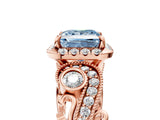 Rose gold Fancy Blue Princess Cut Diamond Halo Ring with Milgrain Pavé Band and Four-Prong Setting_58