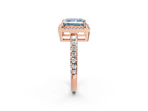 Rose gold Fancy Blue Princess Cut Diamond Halo Ring with Pavé Band and Four-Prong Setting_2