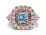 Rose gold Fancy Blue Princess Cut Diamond Halo Ring with Pavé Band and Four-Prong Setting_41