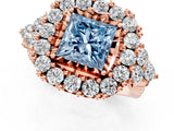 Rose gold Fancy Blue Princess Cut Diamond Halo Ring with Pavé Band and Four-Prong Setting_42