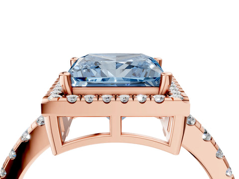 Rose gold Fancy Blue Princess Cut Diamond Halo Ring with Pavé Band and Four-Prong Setting_4
