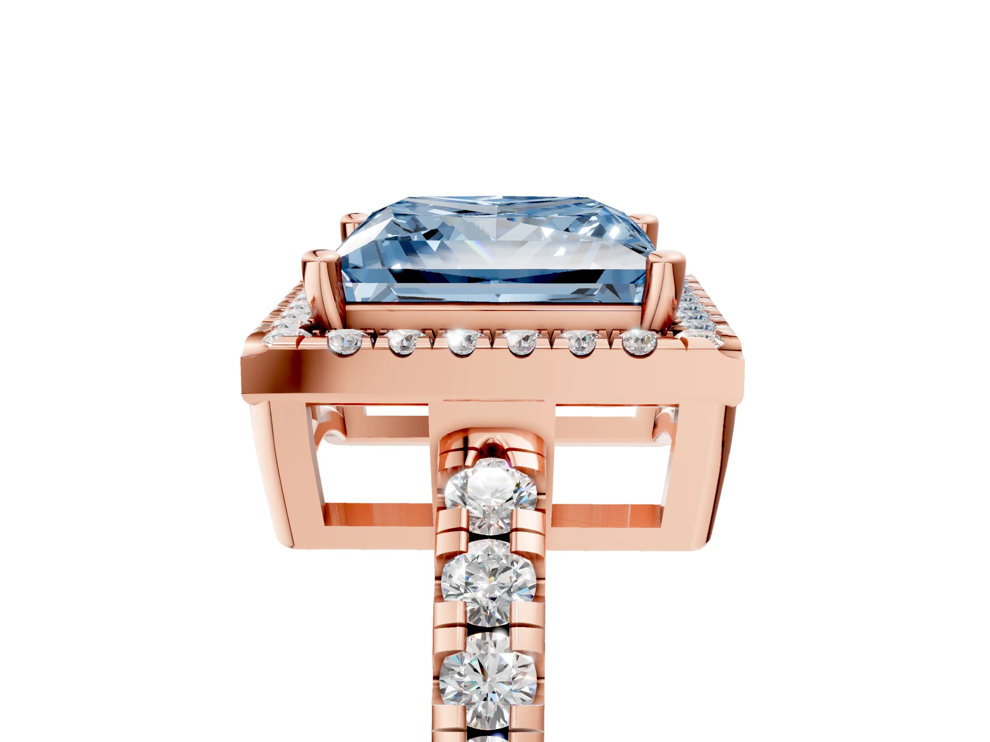 Rose gold Fancy Blue Princess Cut Diamond Halo Ring with Pavé Band and Four-Prong Setting_5