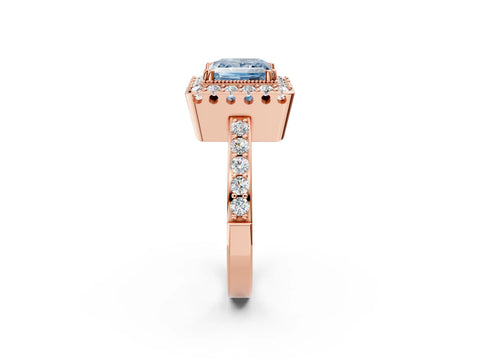 Rose gold Fancy Blue Princess Cut Diamond Halo Ring with Pavé Band and Prong Setting_2