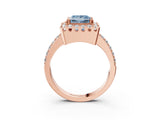 Rose gold Fancy Blue Princess Cut Diamond Halo Ring with Pavé Band and Prong Setting_3