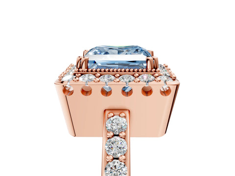 Rose gold Fancy Blue Princess Cut Diamond Halo Ring with Pavé Band and Prong Setting_5