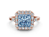 Rose gold Fancy Blue Princess Cut Diamond Halo Ring with Pear Side Stones and Prong Setting_68