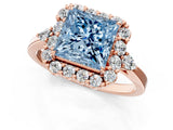 Rose gold Fancy Blue Princess Cut Diamond Halo Ring with Pear Side Stones and Prong Setting_69