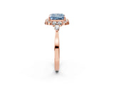 Rose gold Fancy Blue Princess Cut Diamond Halo Ring with Pear Side Stones and Prong Setting_70