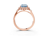 Rose gold Fancy Blue Princess Cut Diamond Halo Ring with Pear Side Stones and Prong Setting_71
