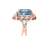 Rose gold Fancy Blue Princess Cut Diamond Halo Ring with Pear Side Stones and Prong Setting_73