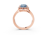 Rose gold Fancy Blue Princess  Cut Diamond Halo Ring with Round Brilliant Halo and Solitaire Band_95