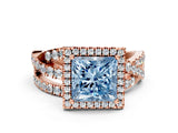 Rose gold Fancy Blue Princess Cut Diamond Halo Ring with Round Split Shank and Prong Setting_36