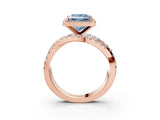 Rose gold Fancy Blue Princess Cut Diamond Halo Ring with Round Split Shank and Prong Setting_39