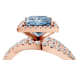 Rose gold Fancy Blue Princess Cut Diamond Halo Ring with Round Split Shank and Prong Setting_40