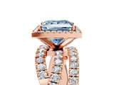 Rose gold Fancy Blue Princess Cut Diamond Halo Ring with Round Split Shank and Prong Setting_41
