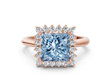 Rose gold Fancy Blue Princess  Cut Diamond Halo Ring with Solitaire Band and Prong Setting_53