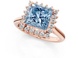 Rose gold Fancy Blue Princess  Cut Diamond Halo Ring with Solitaire Band and Prong Setting_54