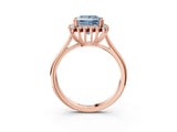 Rose gold Fancy Blue Princess  Cut Diamond Halo Ring with Solitaire Band and Prong Setting_56