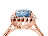 Rose gold Fancy Blue Princess  Cut Diamond Halo Ring with Solitaire Band and Prong Setting_57