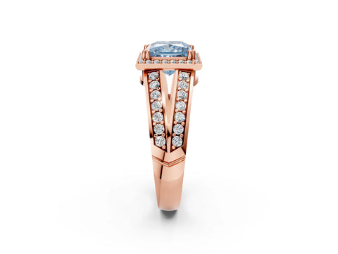 Rose gold Fancy Blue Princess Cut Diamond Halo Ring with Split Shank Pavé Band and Four-Prong Setting_2