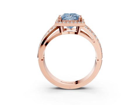 Rose gold Fancy Blue Princess Cut Diamond Halo Ring with Split Shank Pavé Band and Four-Prong Setting_3