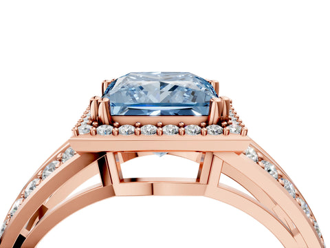 Rose gold Fancy Blue Princess Cut Diamond Halo Ring with Split Shank Pavé Band and Four-Prong Setting_4