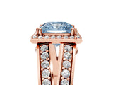 Rose gold Fancy Blue Princess Cut Diamond Halo Ring with Split Shank Pavé Band and Four-Prong Setting_5