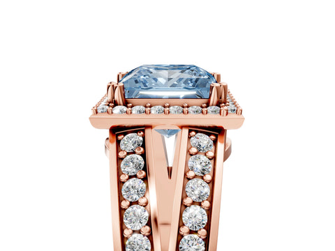 Rose gold Fancy Blue Princess Cut Diamond Halo Ring with Split Shank Pavé Band and Four-Prong Setting_5