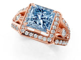 Rose gold Fancy Blue Princess Cut Diamond Halo Ring with Split Shank and Bezel Accents and Four-Prong Setting_1