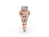 Rose gold Fancy Blue Princess Cut Diamond Halo Ring with Split Shank and Bezel Accents and Four-Prong Setting_2