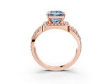 Rose gold Fancy Blue Princess Cut Diamond Halo Ring with Split Shank and Bezel Accents and Four-Prong Setting_3