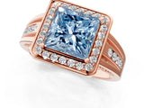 Rose gold Fancy Blue Princess Cut Diamond Halo Ring with Split Shank and Bezel Accents and Prong Setting_1
